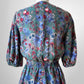 1960s Blue Red Floral Button Front Cotton Dress - Sz. Sm