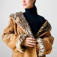 1980s Daniel Hechter Tan Suede and Faux Fur Leopard Print Hooded Jacket - Sz. M/L