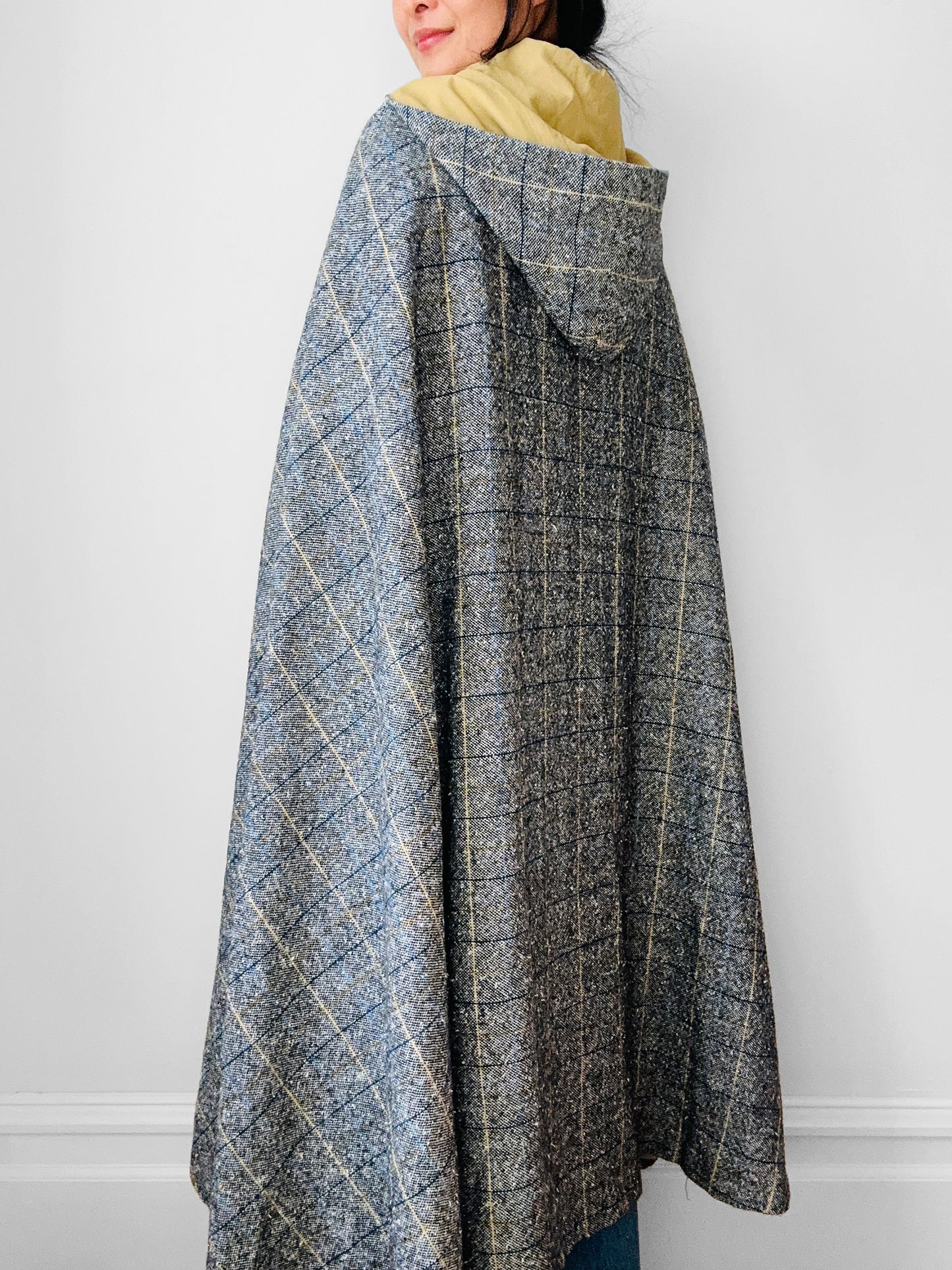 1960s Grey Plaid Hooded Cape Coat - Sz. O/S