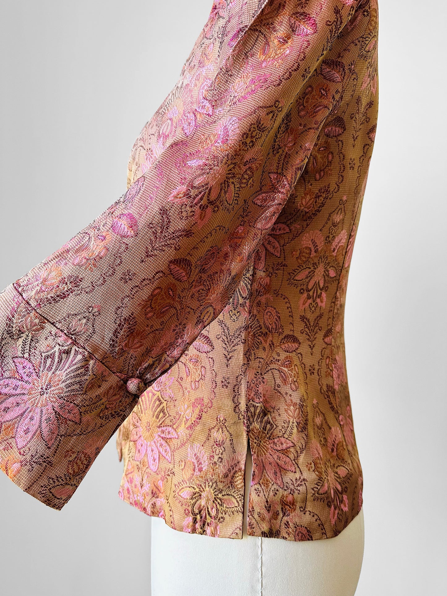1990s Fitted Button Front European Silk Brocade Top- Sz. XS/S