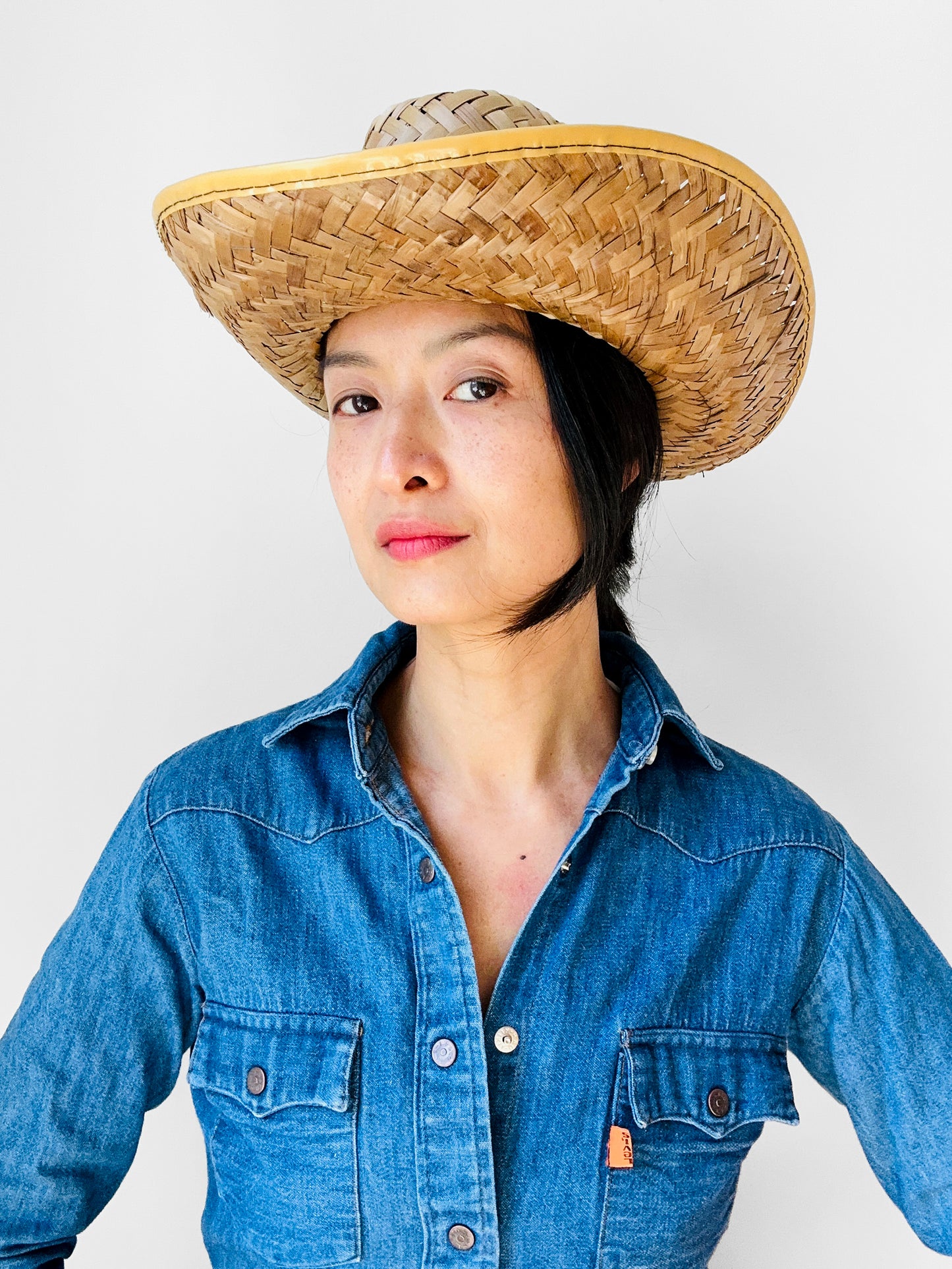 1970s Wide-Brimmed Straw Woven Western Style Summer Sun Hat