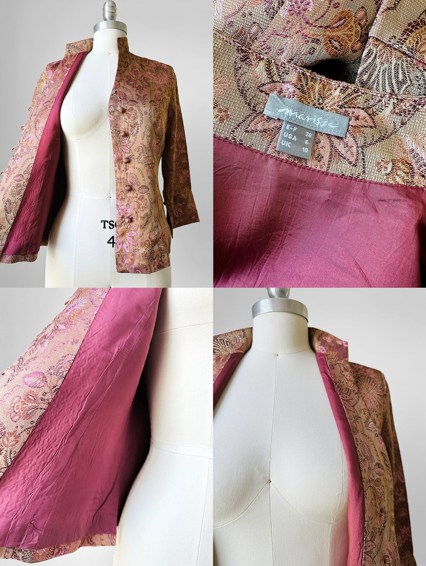 1990s Fitted Button Front European Silk Brocade Top- Sz. XS/S