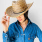 1970s Wide-Brimmed Straw Woven Western Style Summer Sun Hat