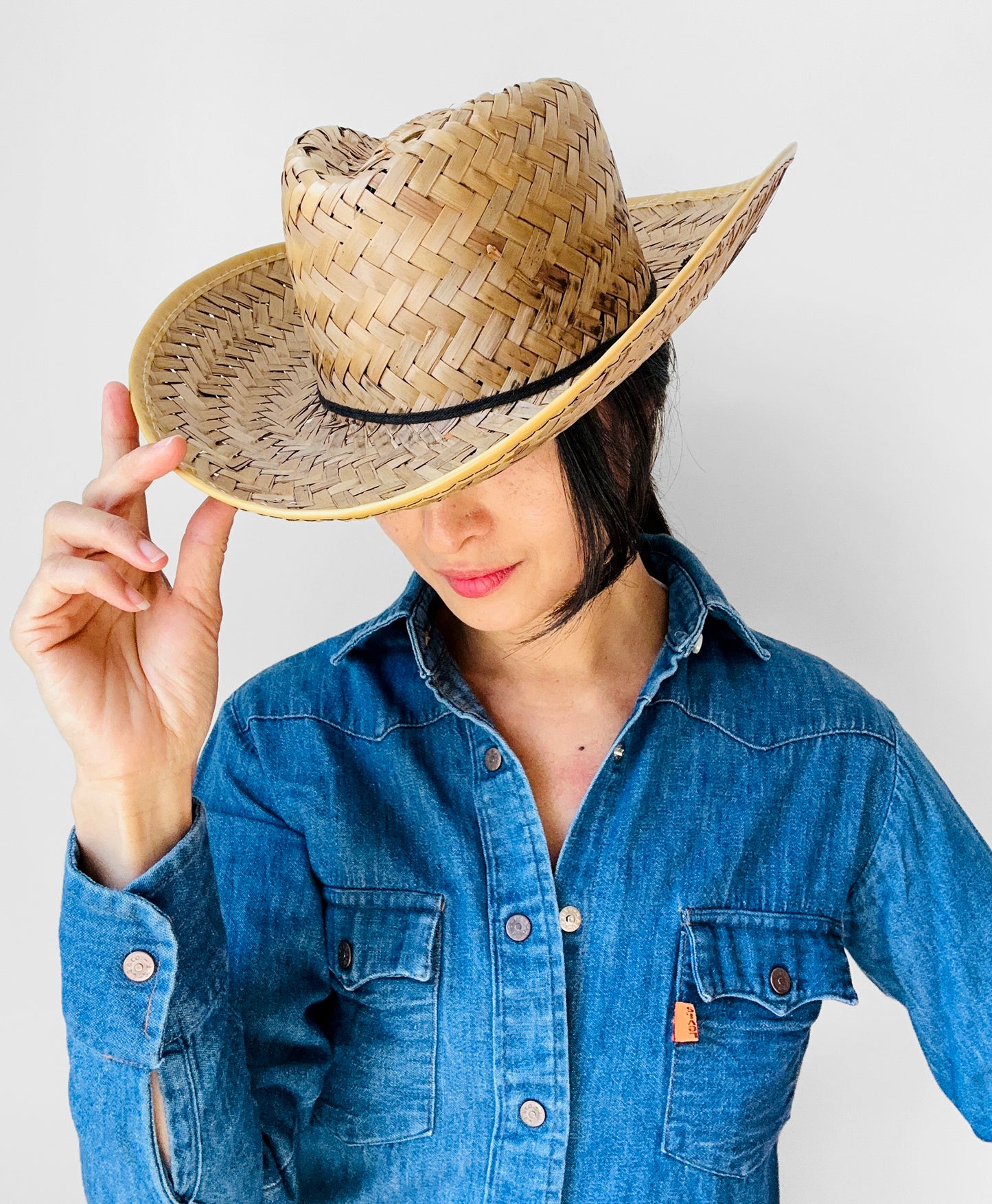 1970s Wide-Brimmed Straw Woven Western Style Summer Sun Hat