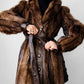 Vintage 1960s - 1970s Brown Belted Cape Back Leather and Fur Jacket - Sz. S/M