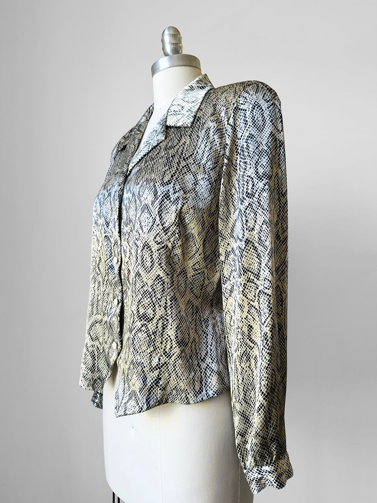 1990s Tapered Short Waisted Snakeskin Patterned Blouse  - Sz. Sm
