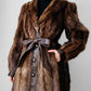 Vintage 1960s - 1970s Brown Belted Cape Back Leather and Fur Jacket - Sz. S/M