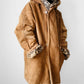 1980s Daniel Hechter Tan Suede and Faux Fur Leopard Print Hooded Jacket - Sz. M/L