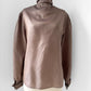 1980s Taupe Ruched Neck Dotted Metallic Blouse - Sz. M