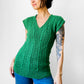 1970s Leaf Green Fitted V-Neck Pullover Cable-Knit Vest - Sz. S