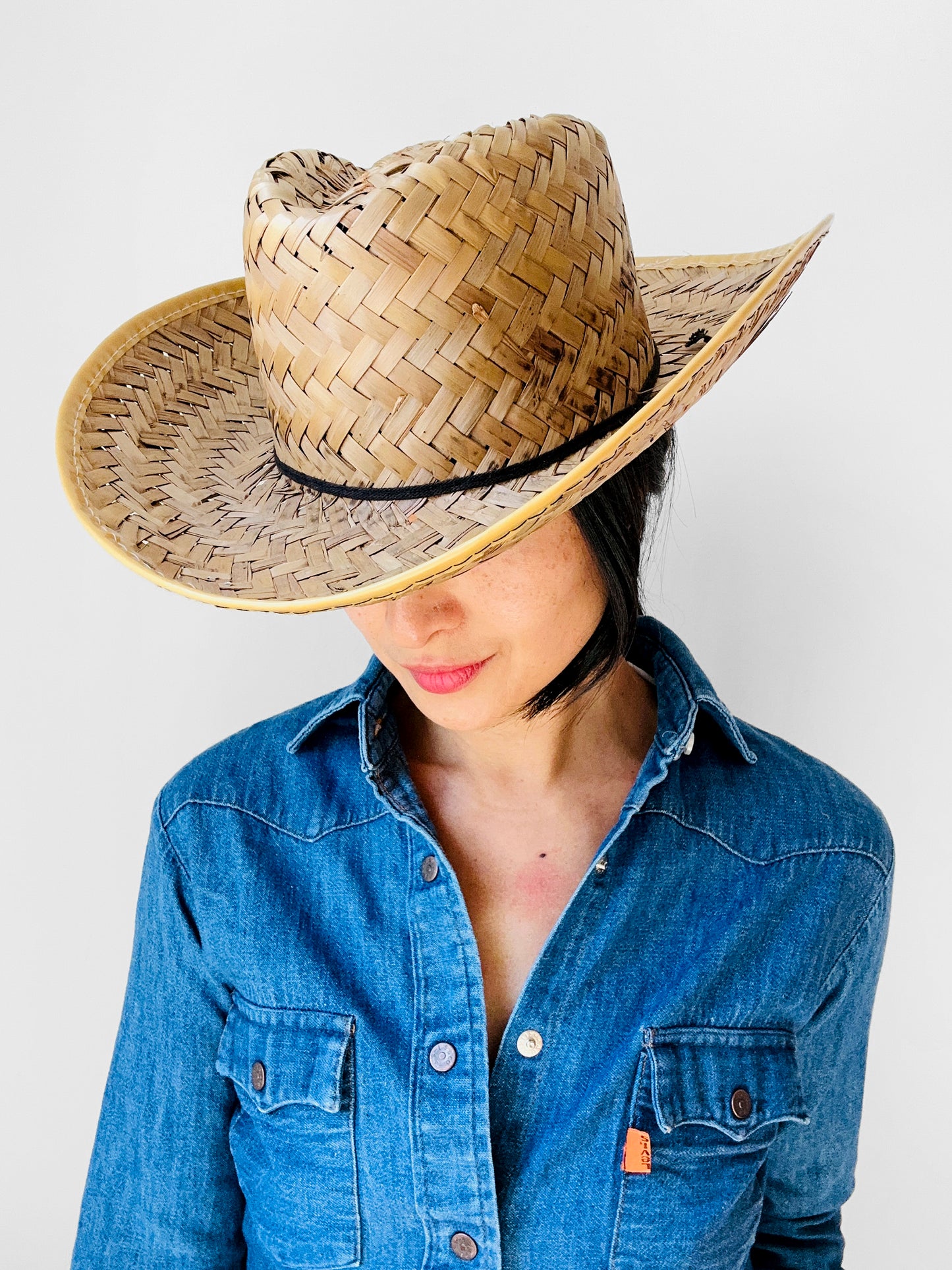 1970s Wide-Brimmed Straw Woven Western Style Summer Sun Hat