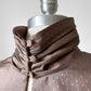 1980s Taupe Ruched Neck Dotted Metallic Blouse - Sz. M