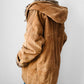 1980s Daniel Hechter Tan Suede and Faux Fur Leopard Print Hooded Jacket - Sz. M/L