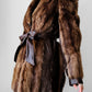 Vintage 1960s - 1970s Brown Belted Cape Back Leather and Fur Jacket - Sz. S/M