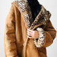 1980s Daniel Hechter Tan Suede and Faux Fur Leopard Print Hooded Jacket - Sz. M/L