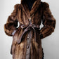 Vintage 1960s - 1970s Brown Belted Cape Back Leather and Fur Jacket - Sz. S/M