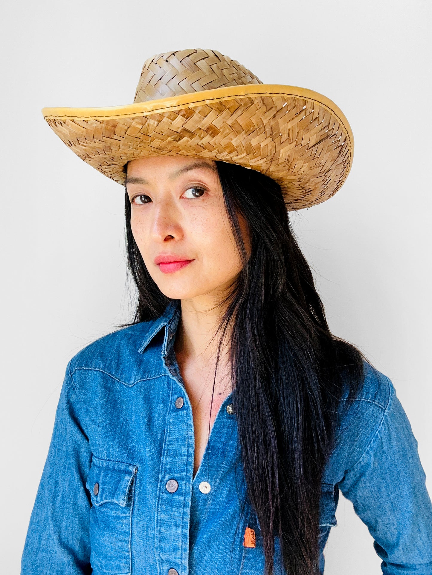 1970s Wide-Brimmed Straw Woven Western Style Summer Sun Hat