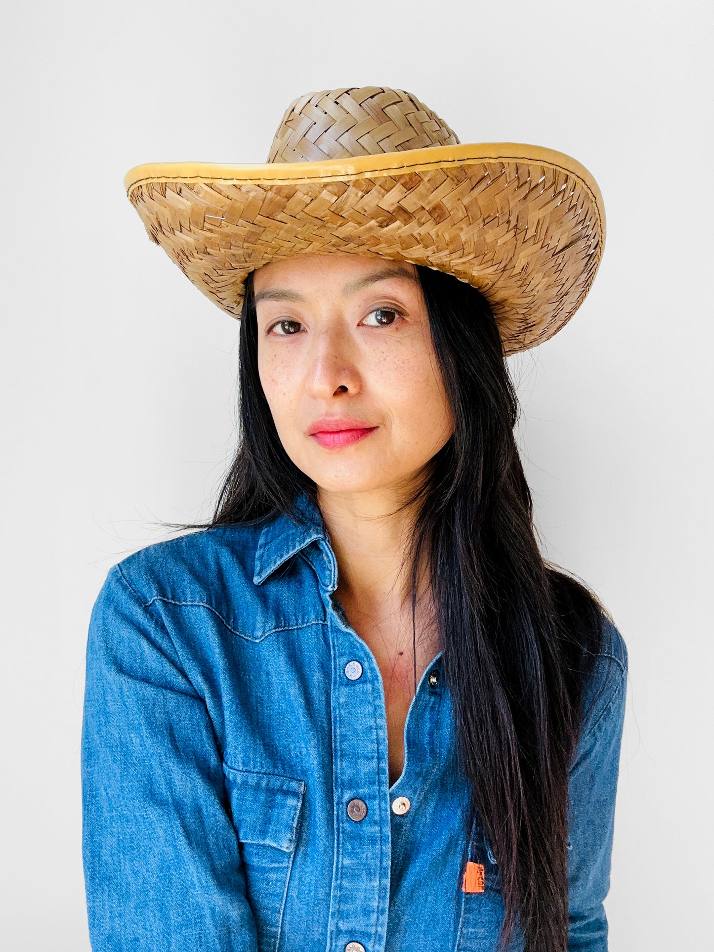 1970s Wide-Brimmed Straw Woven Western Style Summer Sun Hat