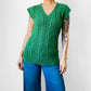 1970s Leaf Green Fitted V-Neck Pullover Cable-Knit Vest - Sz. S