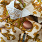Vintage 1960s Golden Yellow Paisley Floral Patterned Zip-Front Quilted House Dress - Sz. S/M