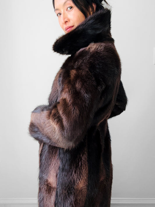 1960s - 1970s Dark Brown Belted Long Fur Coat - Sz. XS/Sm