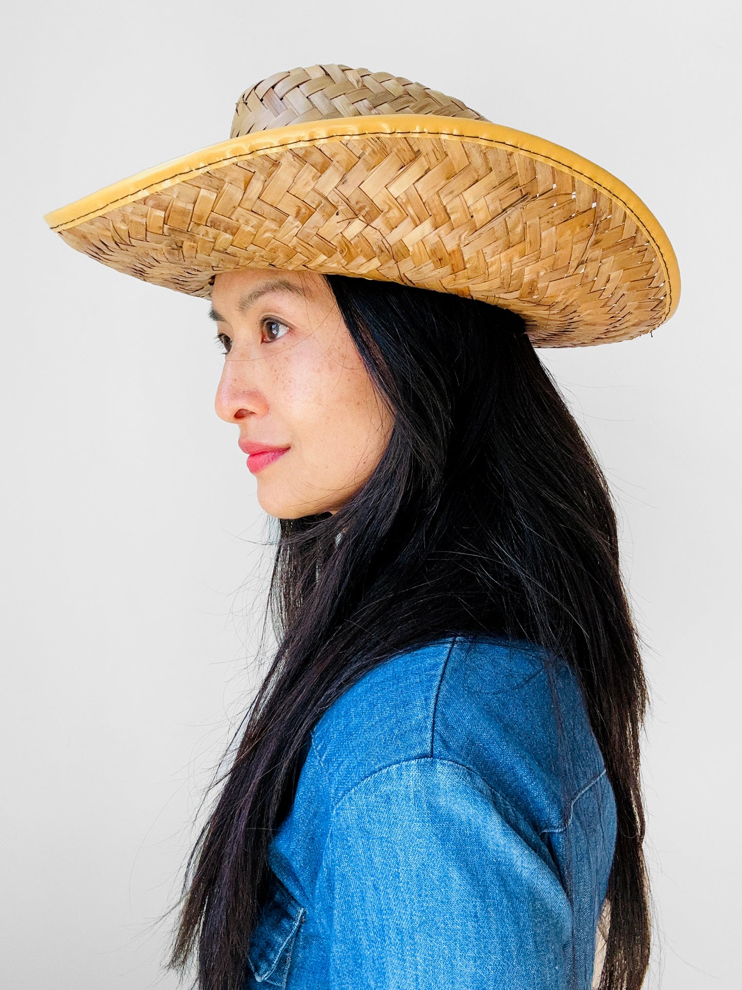 1970s Wide-Brimmed Straw Woven Western Style Summer Sun Hat