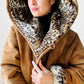 1980s Daniel Hechter Tan Suede and Faux Fur Leopard Print Hooded Jacket - Sz. M/L