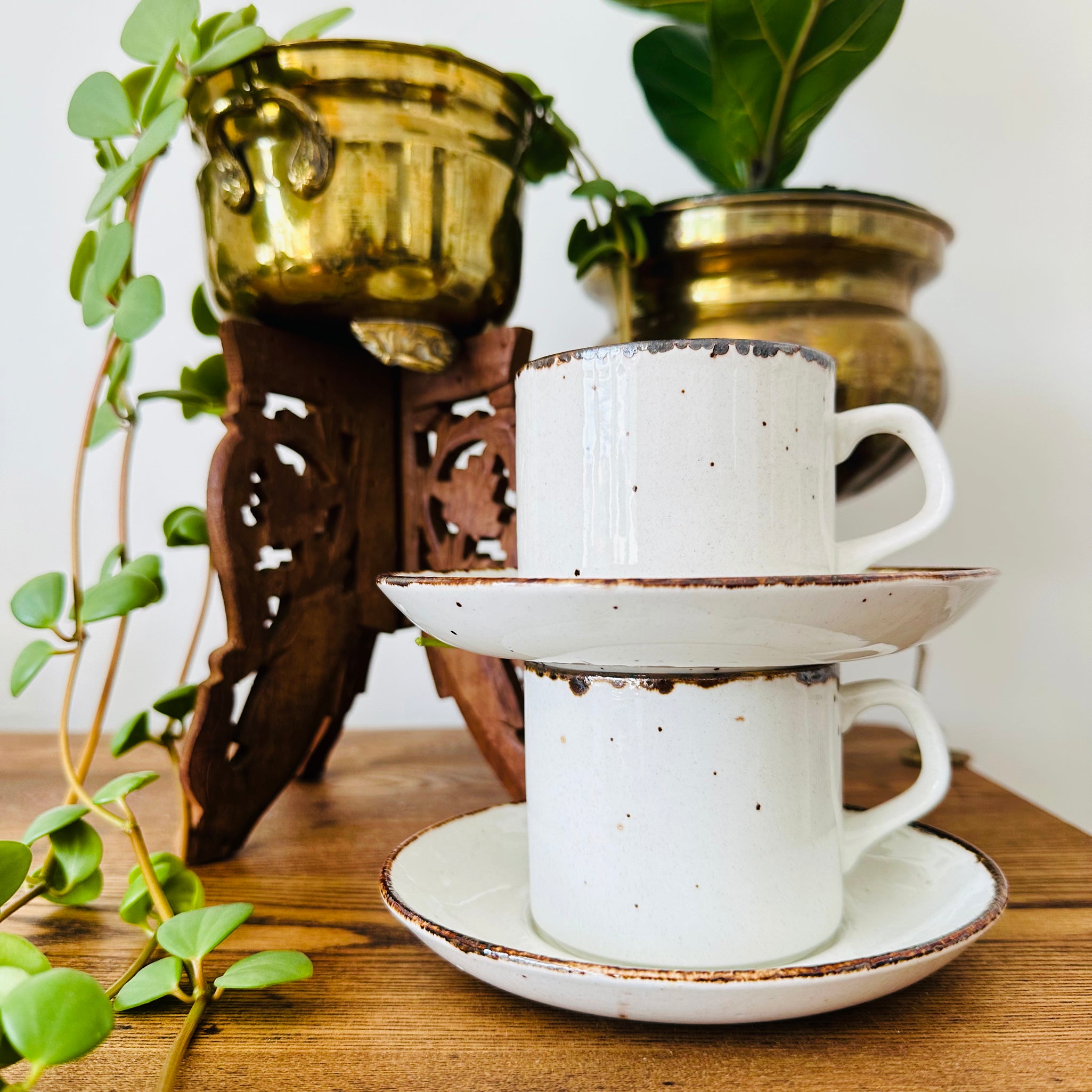 Cheapest Stoneware Teacups and Saucers, Set of 4 Cups and 4 Saucers, Langley, England, Retro Tea Set, Coffee Mugs, 1970s Stoneware Cup Set