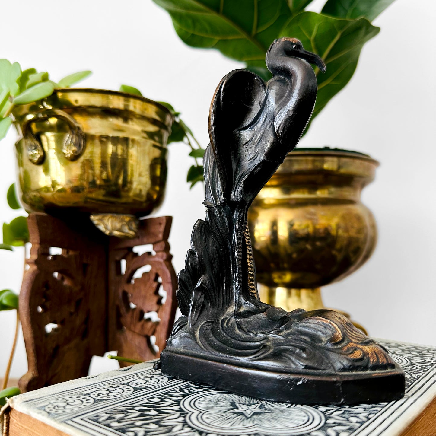 1920s Art Deco Cast Metal Crane Bookend