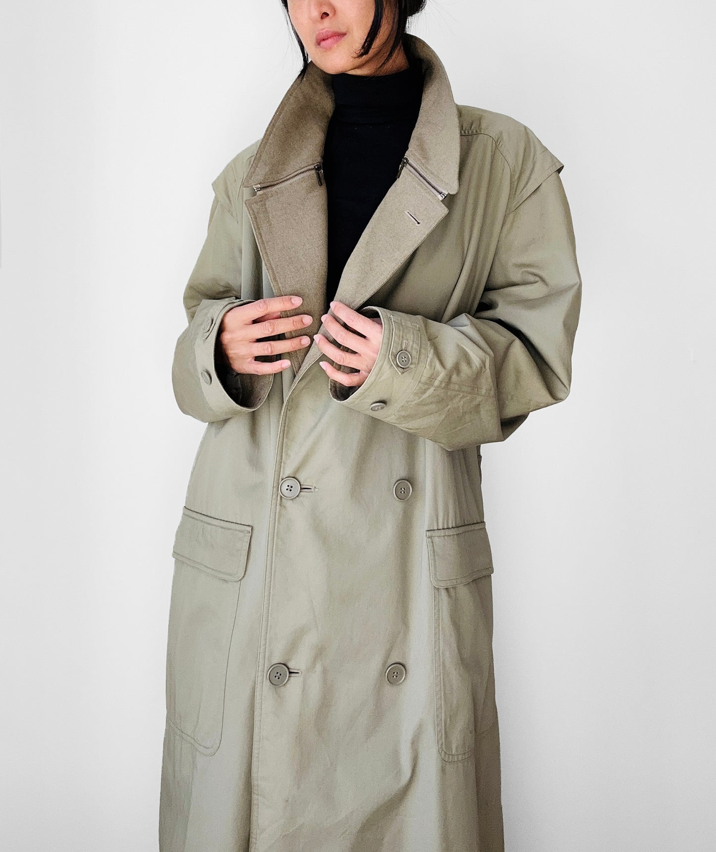 1980s - 1990s Tan Wool-Lined Relaxed Trench-Style Fall Duster