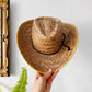 1970s Wide-Brimmed Straw Woven Western Style Summer Sun Hat