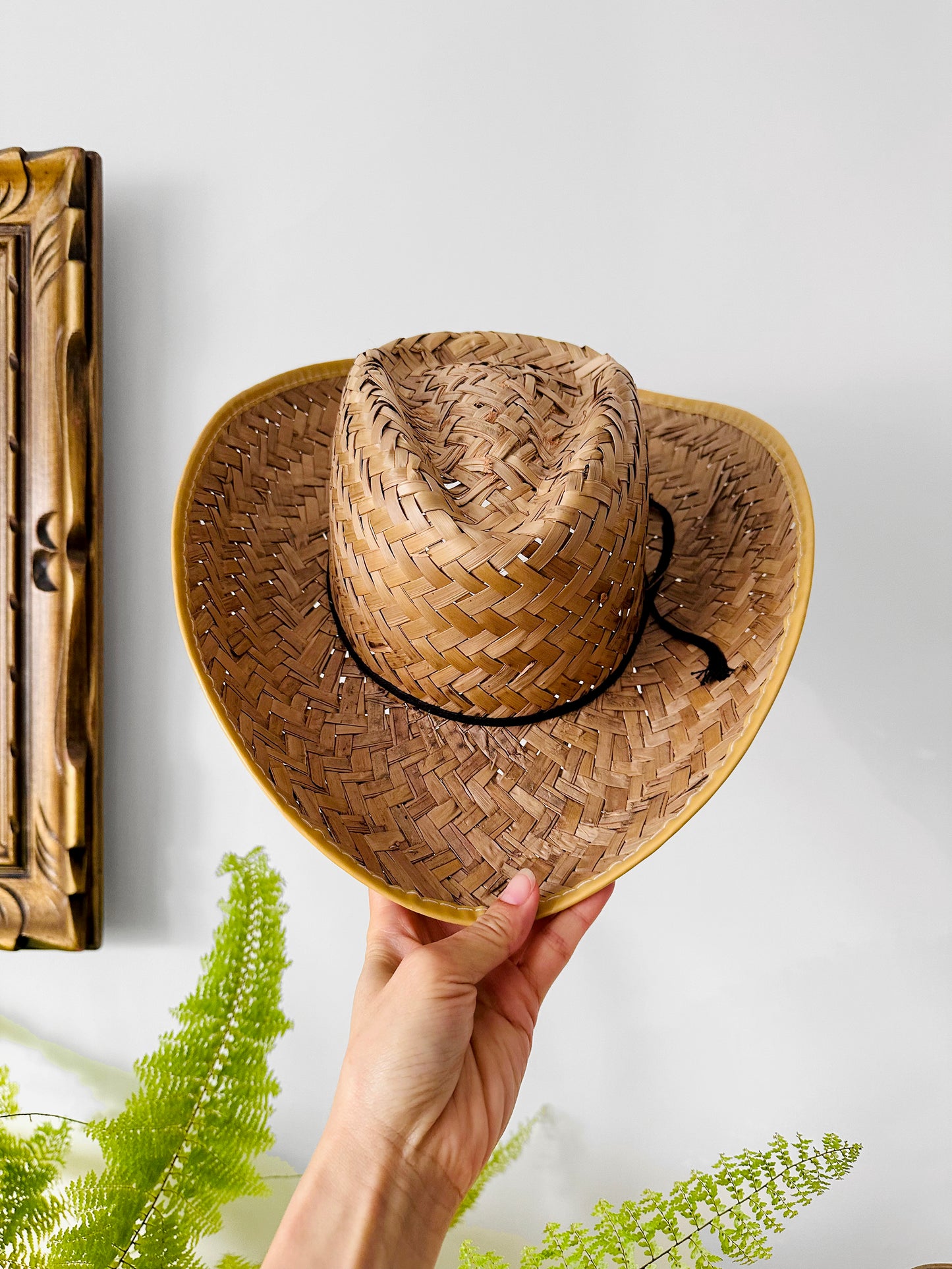 1970s Wide-Brimmed Straw Woven Western Style Summer Sun Hat