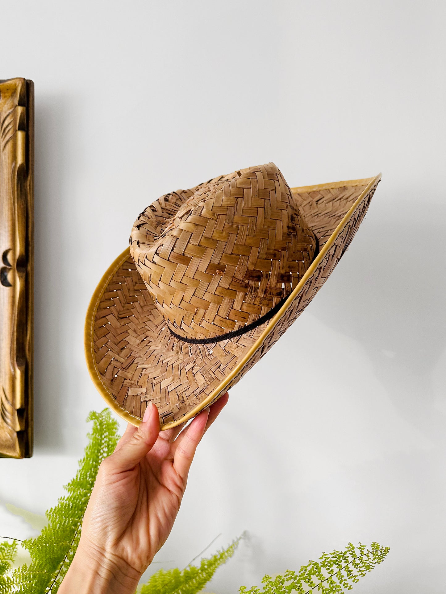 1970s Wide-Brimmed Straw Woven Western Style Summer Sun Hat