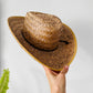 1970s Wide-Brimmed Straw Woven Western Style Summer Sun Hat