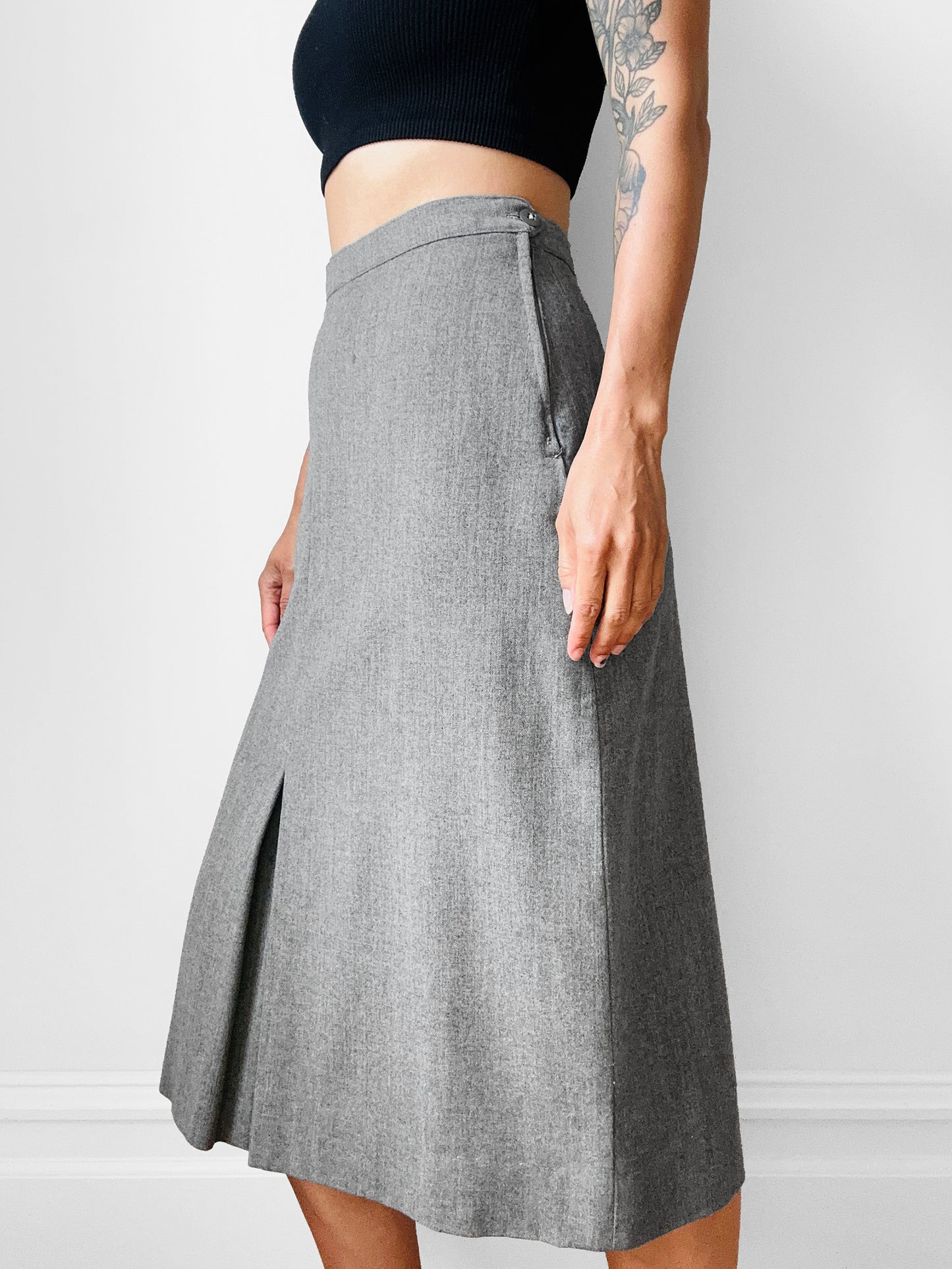1960s Grey A-line Split Front Wool Skirt - Sz. Sm
