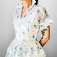 Vintage 1950s - 1960s Handmade White and Blue Sheer Crinoline Floral Tiered Dress - Sz. S