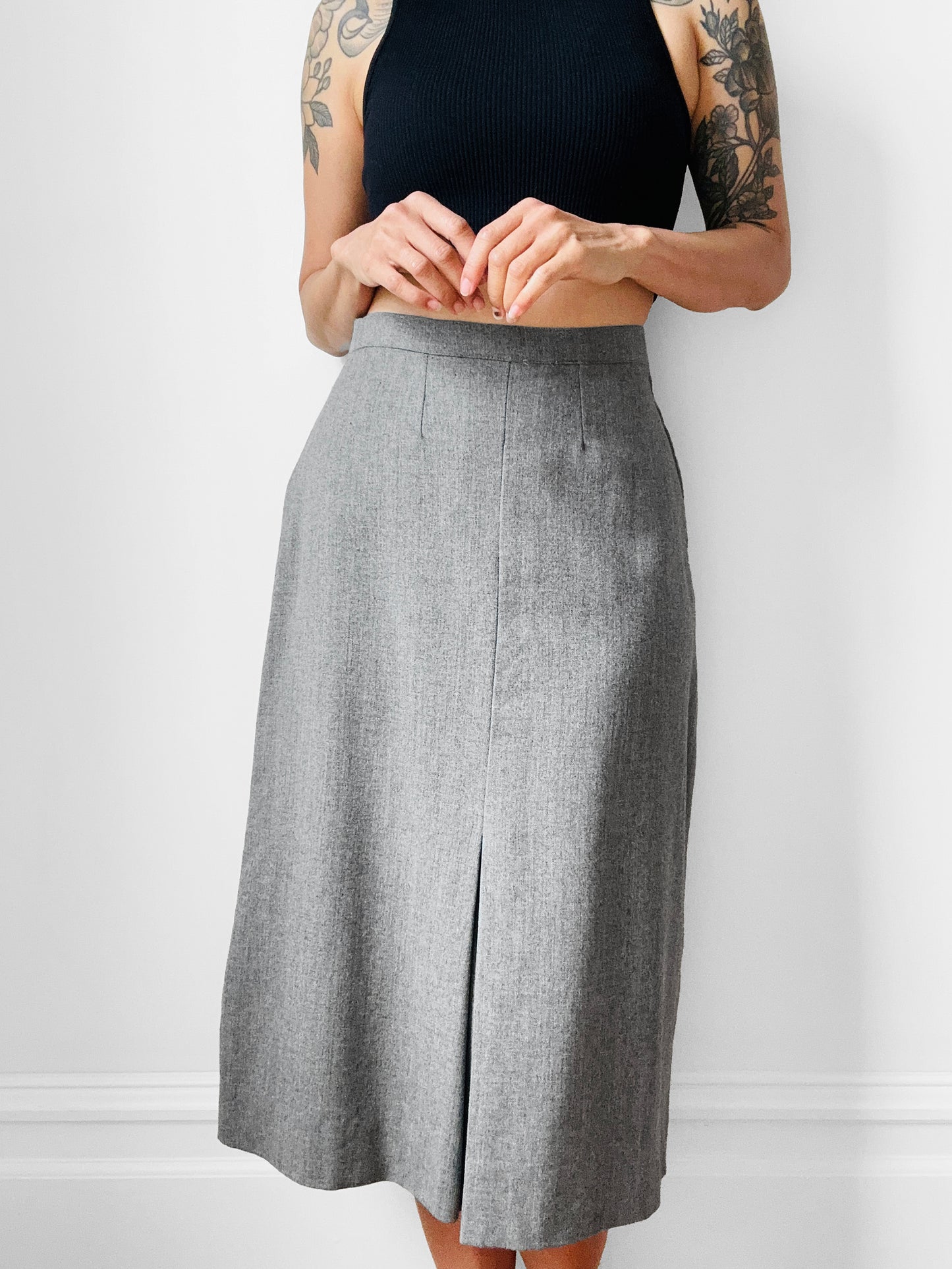 1960s Grey A-line Split Front Wool Skirt - Sz. Sm