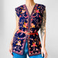 1970s Eggplant Floral Embroidered Wool Vest - Sz. M