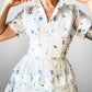 Vintage 1950s - 1960s Handmade White and Blue Sheer Crinoline Floral Tiered Dress - Sz. S