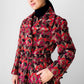 1960s Red Fuschia Plaid Wool Belted Bibbed Jacket - Sz. Small