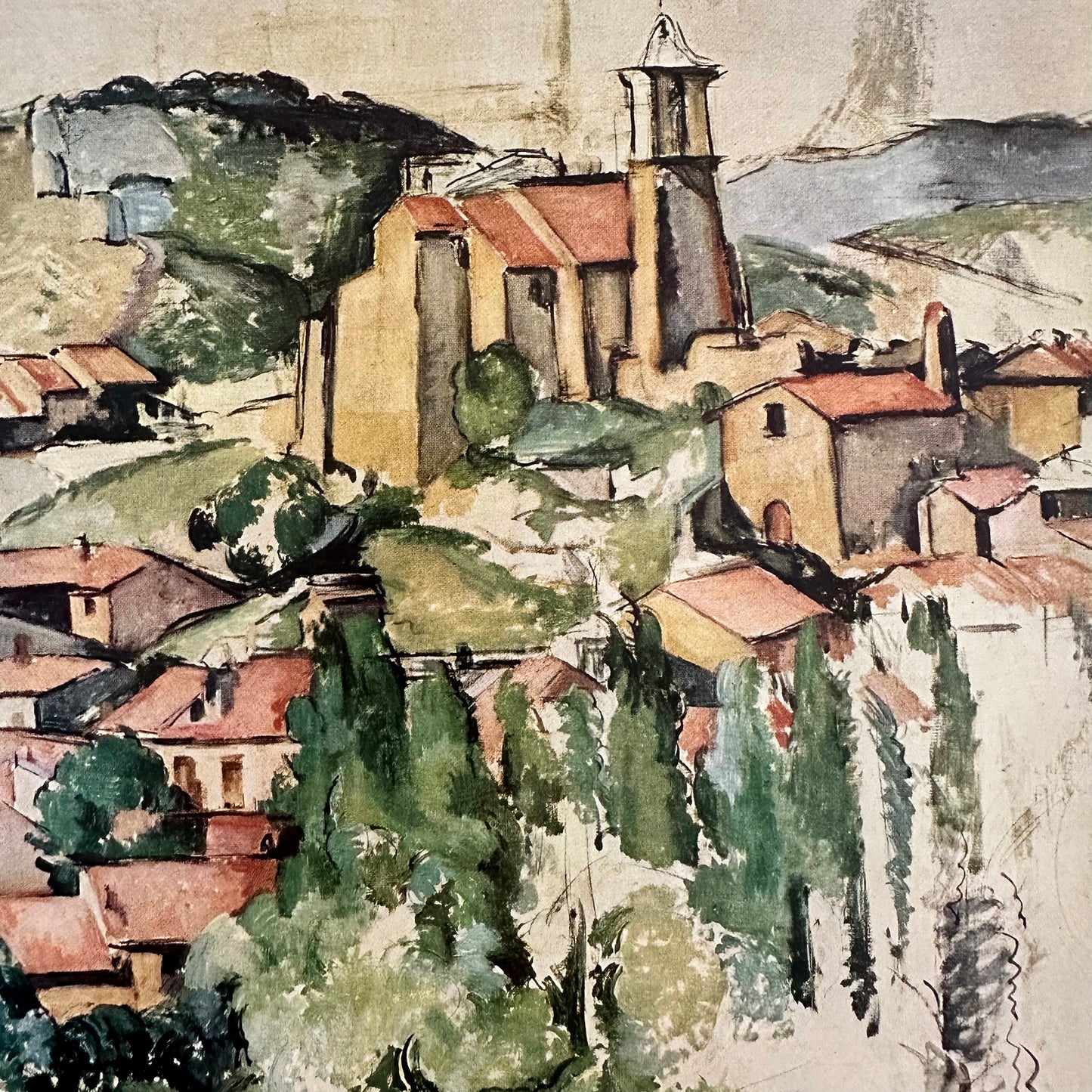 1950s Cezanne Harry N. Abrams New York Fine Art Print Scenic French Village Art Plate