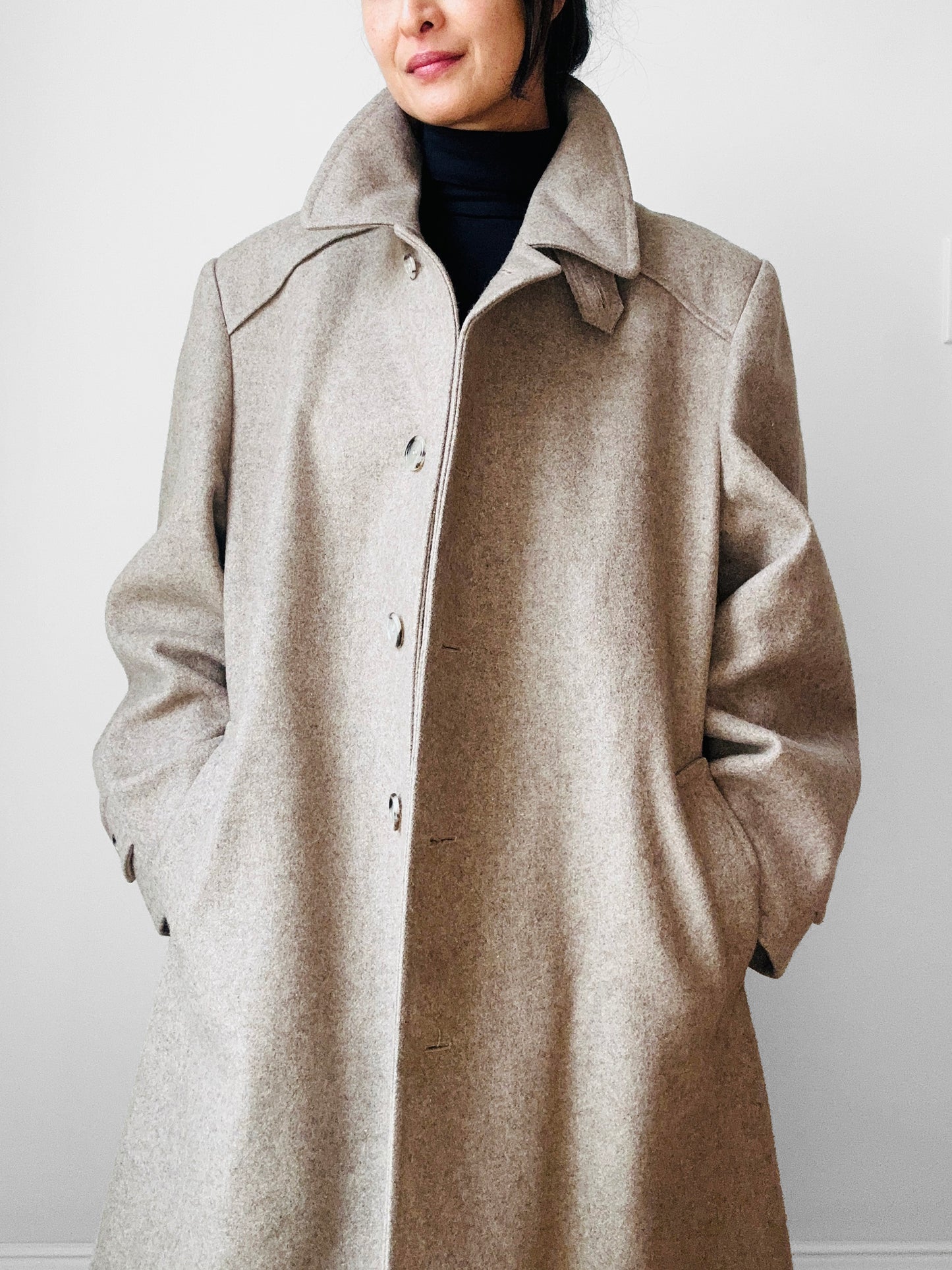 1960s LONDON FOG Beige Wool Overcoat - Sz. M/L
