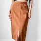 Vintage  1970s - 1980s Caramel A-line Split-Front Ultra Suede Skirt - Sz. Sm