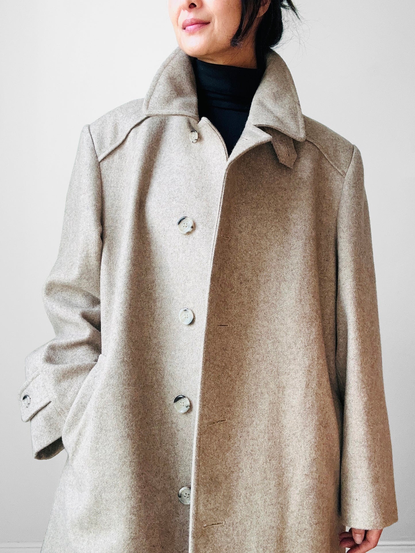 1960s LONDON FOG Beige Wool Overcoat - Sz. M/L