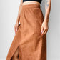 Vintage  1970s - 1980s Caramel A-line Split-Front Ultra Suede Skirt - Sz. Sm