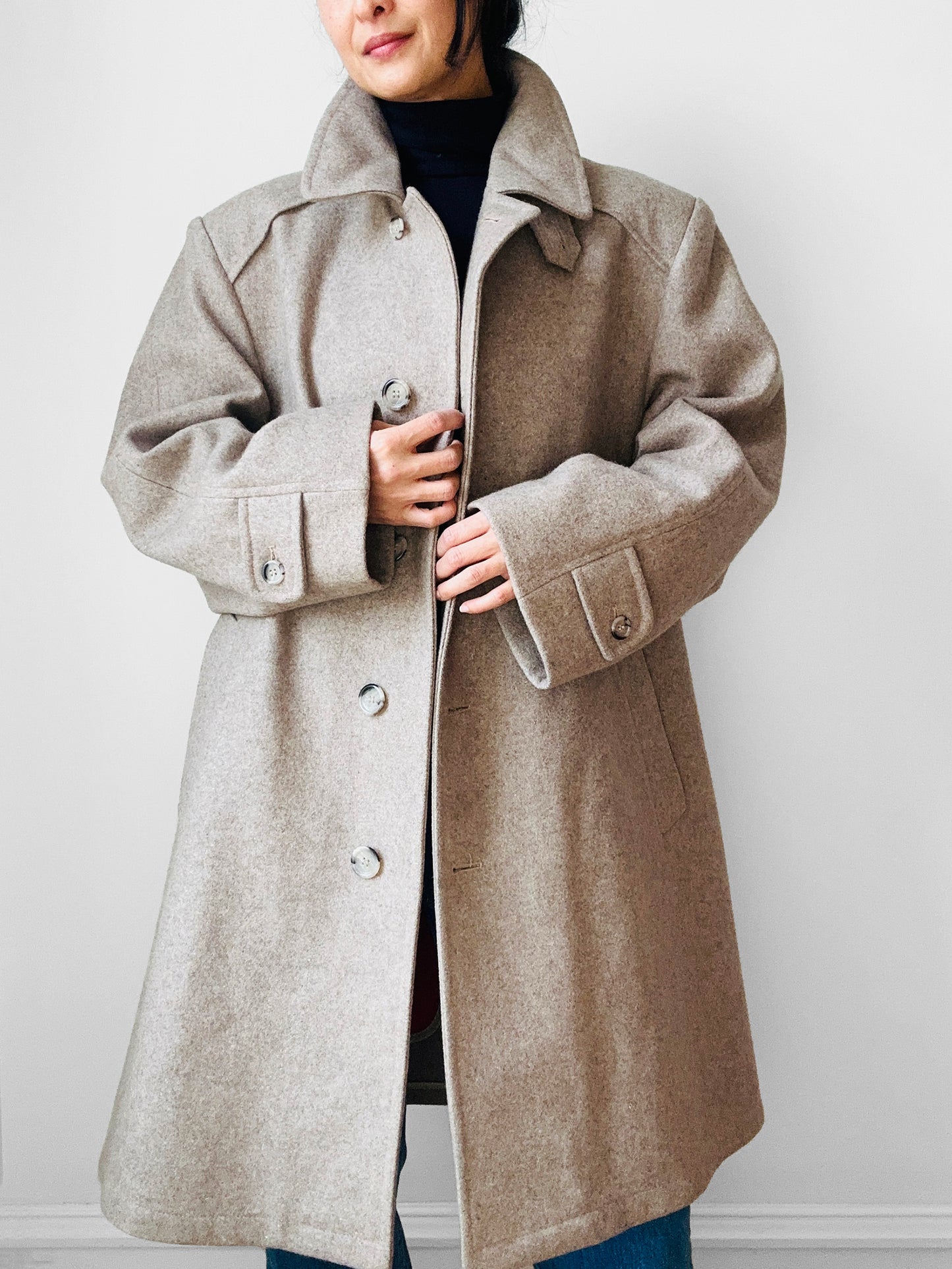 1960s LONDON FOG Beige Wool Overcoat - Sz. M/L