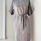 1970s Grey Multi-Toned Stripe Raw Silk Belted Shift Dress - Sz. XS