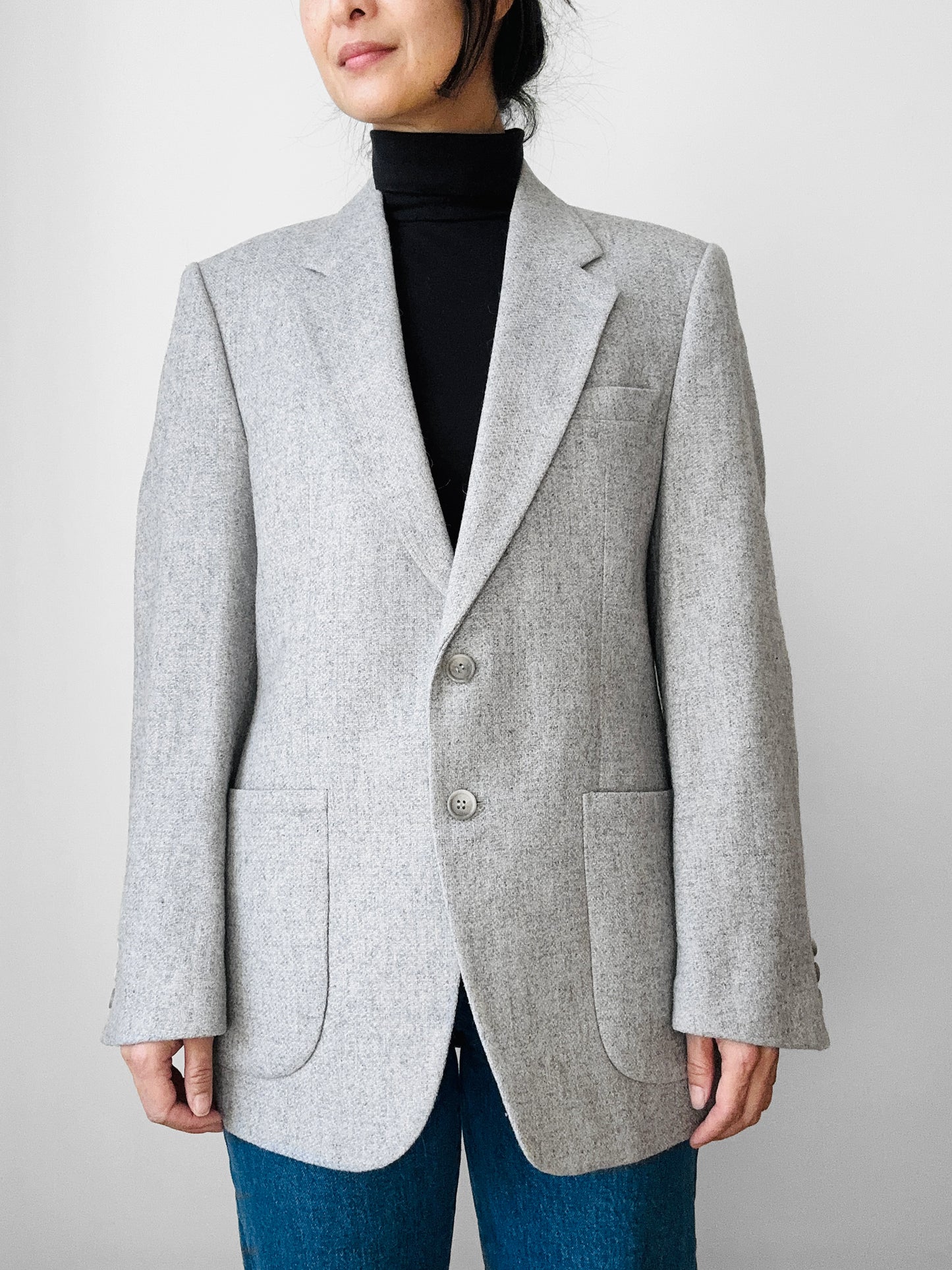 1970s Grey EATON Wool Tweed Fitted Blazer Jacket - Sz. Small