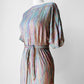 1970s Grey Multi-Toned Stripe Raw Silk Belted Shift Dress - Sz. XS