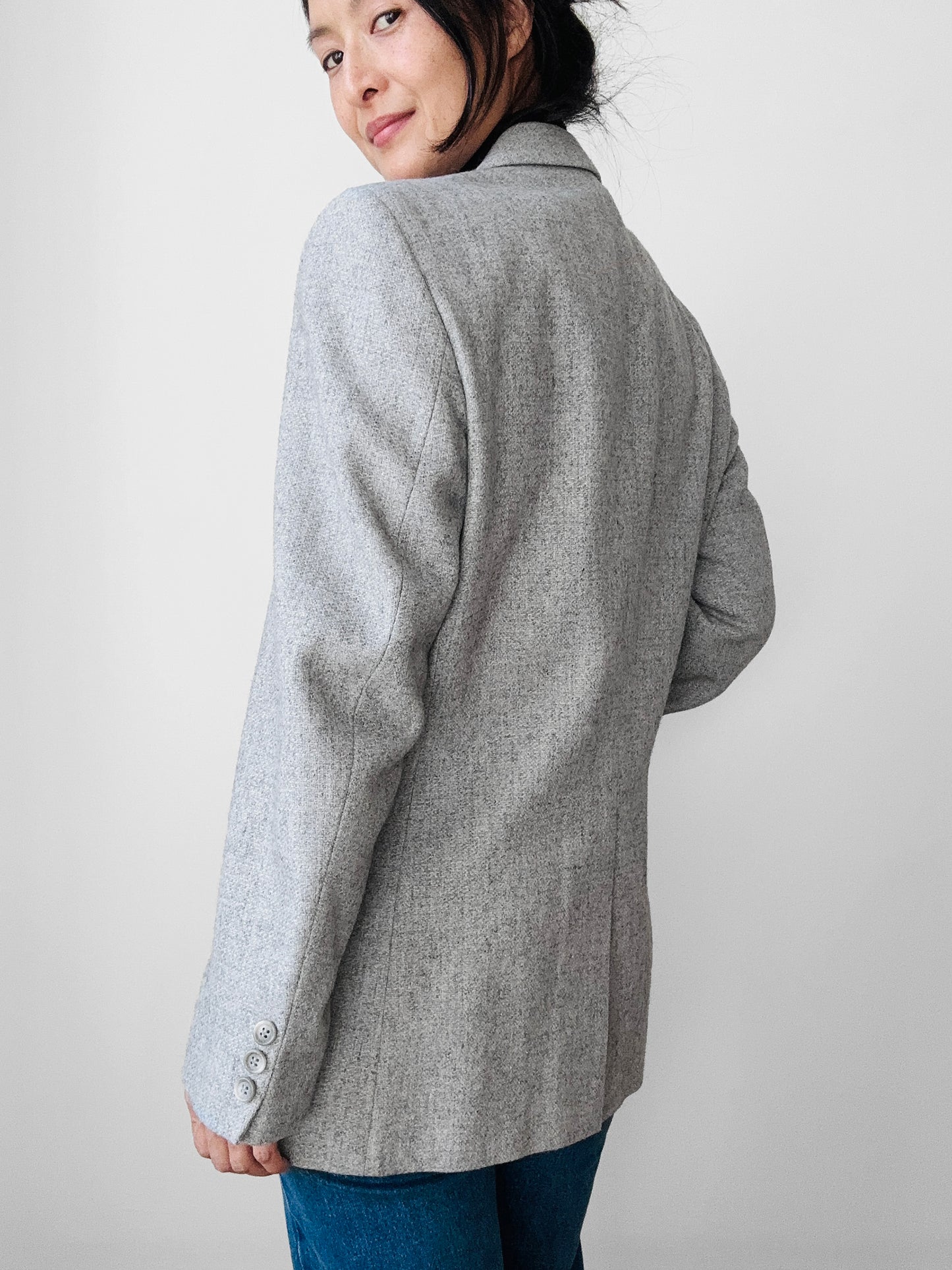 1970s Grey EATON Wool Tweed Fitted Blazer Jacket - Sz. Small